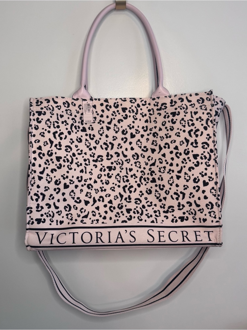 Victoria's Secret Light Pink Leopard Print Tote with Shoulder Strap NWT